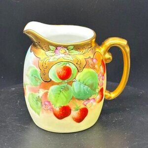 Vintage 1930's Limoge France Hand Painted Berry Motif Gold Leafed Creamer